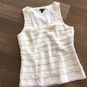 Ann Taylor Ivory Layered Ruffle Silk Blouse